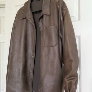 Zara Brown Leather Shirt Jacket